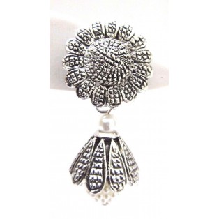 Silver Oxidized Earring Jhumka Jhumki PushBack Dangle Drop Faux Imitation Pearl 6